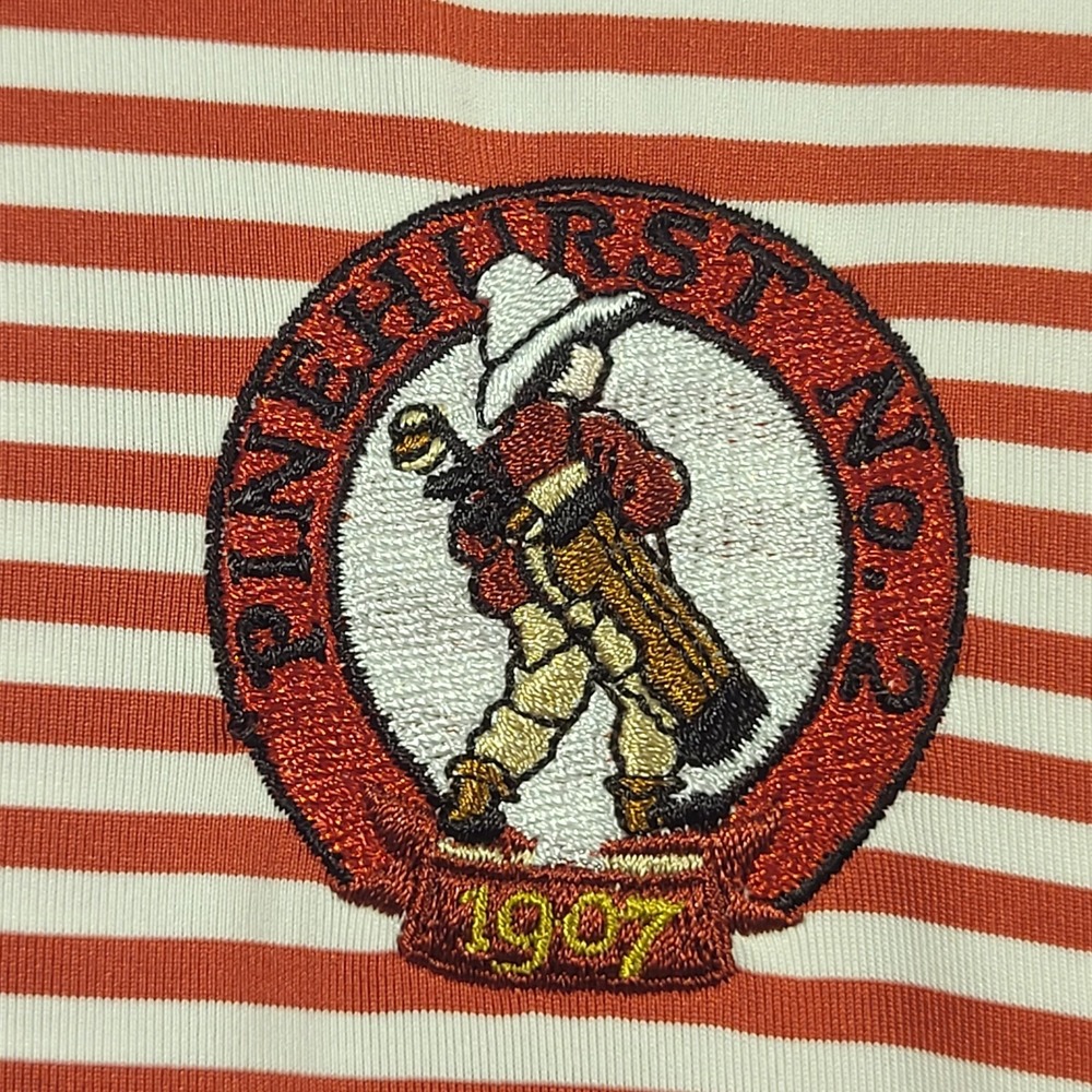 FootJoy ProDry Mens L Polo Shirt Red White Striped Pinehurst No. 2 Golf Logo